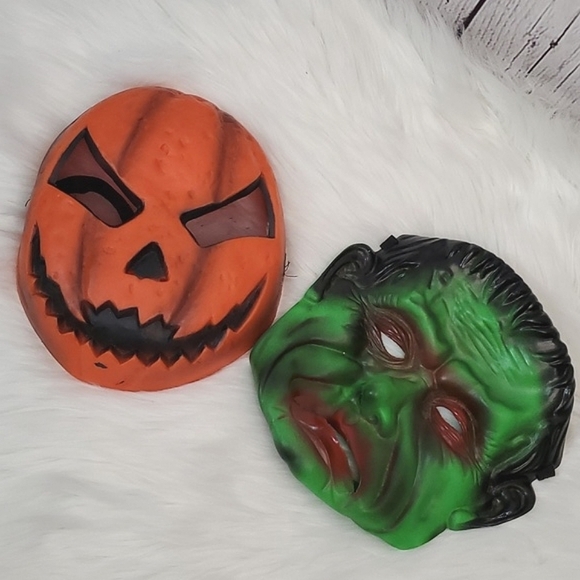 Vintage 90s Latex Halloween Masks Jack-o-lantern Pumpkin Frankenstein Monster 2 - Picture 15 of 15